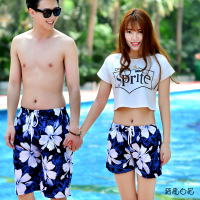 夏季情侣沙滩裤男女士休闲裤大码宽松五分裤速干短裤海边