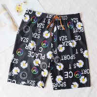 海边度假潮牌沙滩裤男速干宽松五分温泉游泳裤印花裤衩可调节