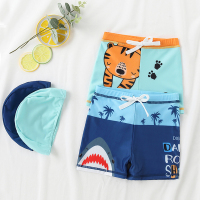 韩国儿童泳裤男童平角泳衣游泳衣带帽宝宝泳衣男童分体泳装小中童
