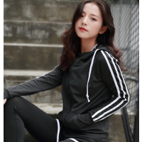 [清仓]运动外套女高弹力速干长袖健身房跑步连帽拉链上衣新款