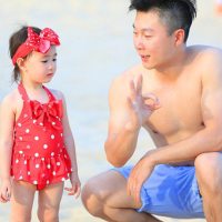 儿童泳衣女孩连体波点爱心宝宝温泉女童公主泳装婴儿游泳衣送发带