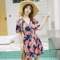 保守连体泳衣女士大码弹力遮肚海边显瘦韩国时尚泡温泉游泳衣