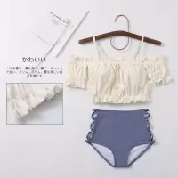 奶油味少女-日系甜字肩泳衣女软萌可爱萝莉抹胸温泉度假泳装