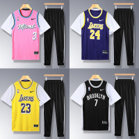 詹姆斯篮球服球衣套装男女短袖欧文韦德库里球衣假两件配长裤