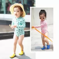 韩国儿童泳衣 女孩韩版眼睛连体长袖男童泳装宝宝泳衣 女