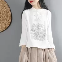 春秋棉麻太极服女刺绣上衣 中国风复古盘扣太极拳练功服