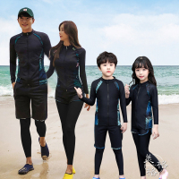 亲子潜水服套装韩国情侣游泳衣拉链长袖速干男女儿童浮潜泳装