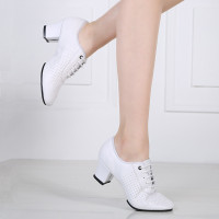 拉丁舞鞋女成人真皮软底交谊舞蹈鞋中跟摩登广场舞鞋演出跳舞鞋子