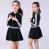 儿童泳衣女童连体长袖裙式女孩童游泳衣少女分体学生泳装
