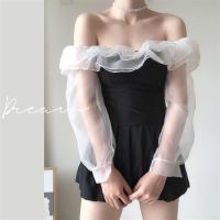 泳衣女仙女范韩国性感连体裙式保守长袖少女学生泳装遮肚显瘦