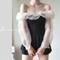 泳衣女仙女范韩国性感连体裙式保守长袖少女学生泳装遮肚显瘦