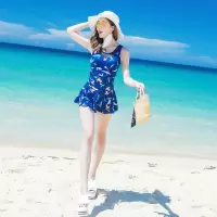 大码保守学生女遮肚显瘦连体裙式平角泳衣小胸钢托聚拢温泉游泳装