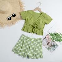 儿童泳衣女保守分体半袖女童泳衣童女孩游泳衣大童学生泳装