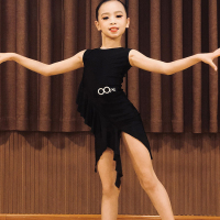 新款儿童拉丁舞服装女少儿专业考级练功服网红表演比赛拉丁舞裙夏