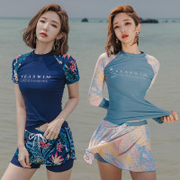 2020韩国新款游泳衣女分体短袖保守显瘦温泉度假运动泳装两件套装