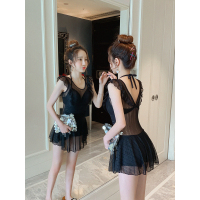 韩国黑色连体泳衣女2020新款小胸聚拢显瘦遮肚温泉性感仙女范