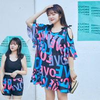 大码运动泳衣女 加肥加大200斤遮肚显瘦宽松分体三件套裙式保守衣