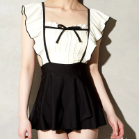 学生黑白少女仆泳装结大胸聚拢分体裙平角钢托温泉游泳衣