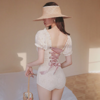 2020新款后背交叉绑带性感蕾丝泳衣遮肚显瘦温泉小胸聚拢泳衣女