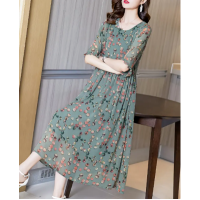 思曼莉女装特卖雪纺连衣裙女2020新款花色长裙高贵显瘦减龄裙子