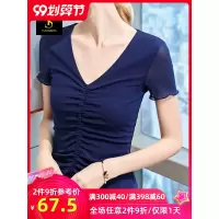 成人拉丁舞上衣女短袖夏季领摩登舞衣新款网纱跳交谊舞蹈练功服
