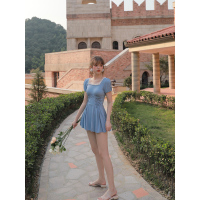 2020新款学生少女泳衣女保守裙式连体遮肚温泉度假半袖泳衣