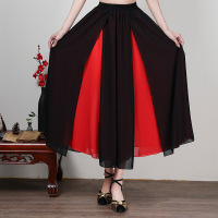 女拉丁舞裙长裙交谊舞裙织带裙红色雪纺裙跳舞比赛裙舞台练功练舞