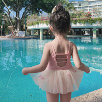 韩国儿童泳衣女女童可爱公主连体纱纱裙式游泳衣宝宝温泉泳装