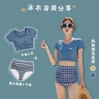 韩国风2020新款泳衣女分体高腰保守短袖显瘦遮肚学生温泉泳衣