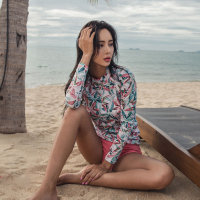 韩国风长袖泳衣女分体水母衣浮潜服遮肚显瘦平角潜水服女