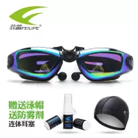 电镀高清近视游泳眼镜带耳塞一体泳帽泳镜套装女防水防雾男士