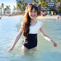 韩国儿童泳衣可爱童公主女童游泳衣女孩连体花边性感带帽泳装