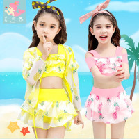 新款儿童泳衣女童分体平角裤裙式三件套装童小女孩游泳衣