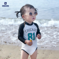儿童泳衣女女童小童连体长袖速干游泳衣韩国宝宝女孩可爱泳装