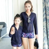 韩国亲子泳衣母女三件套分体平角女童儿童游泳衣温泉小香风家庭装