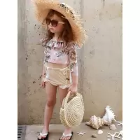 韩国新款女宝宝儿童泳衣分体高腰裤长袖中小童温泉游泳衣