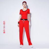 杨丽萍跳健身操套装女夏季新款短袖长裤曳步舞运动装跳舞衣