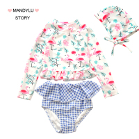 儿童泳衣女女童分体公主温泉可爱长袖泡温泉泳衣女童保暖泳衣儿童