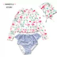 儿童泳衣女女童分体公主温泉可爱长袖泡温泉泳衣女童保暖泳衣儿童