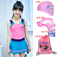 新款女孩泳装儿童童双肩带连体平角裤保守显瘦女童学生游泳衣
