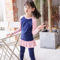 儿童长袖泳衣女童游泳衣分体裙式长裤童小公主专业训练服