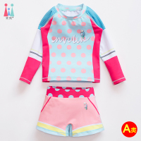 儿童泳衣长袖女童中小童游泳衣女孩学生韩国少女保守分体泳装