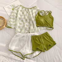 游泳衣女四件套仙女范分体保守遮肚显瘦性感风学生带袖温泉比基尼