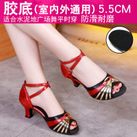 广场舞鞋红色舞蹈女式成人软底中高跟夏季跳舞鞋拉丁舞鞋女鞋凉鞋