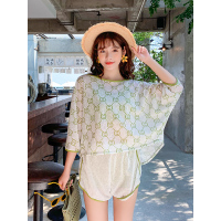 泳衣女仙女范风温泉泡澡服分体短袖四件套显瘦遮肚保守游泳衣