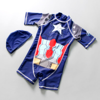 出口欧美美国队长儿童泳衣男童连体游泳衣帅气冲浪服速干潮