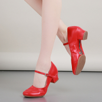 广场舞鞋女夏季新款软底红色四季跳舞鞋成人中跟牛筋底交谊舞蹈鞋