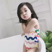 儿童泳衣女童连体条纹结女孩游泳衣可宝温泉度假泳装
