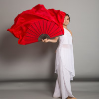 原版一枝红杏舞蹈扇宋继扬孤城纯红色黑骨真丝双面加大长扇古典舞