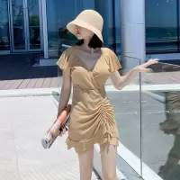 泳衣女韩国东大门裙式连体保守聚拢遮肚显瘦温泉游泳装小香风F5